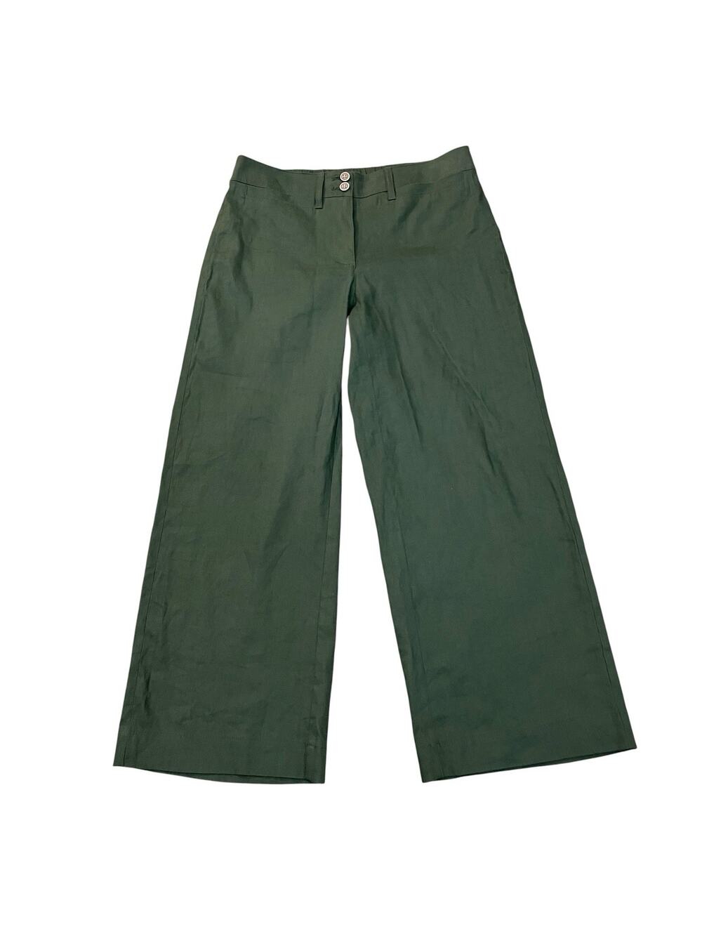 J Jill Linen Stretch Wide Leg Ankle Pants XS Green Woven Crop Casual Boho